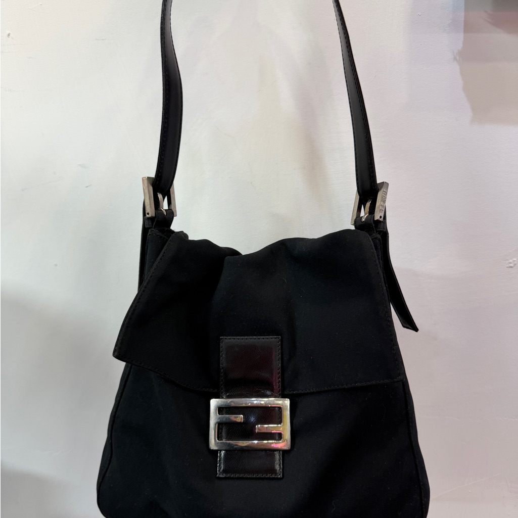 Fendi Black Shoulder Bag With Silver Buckle